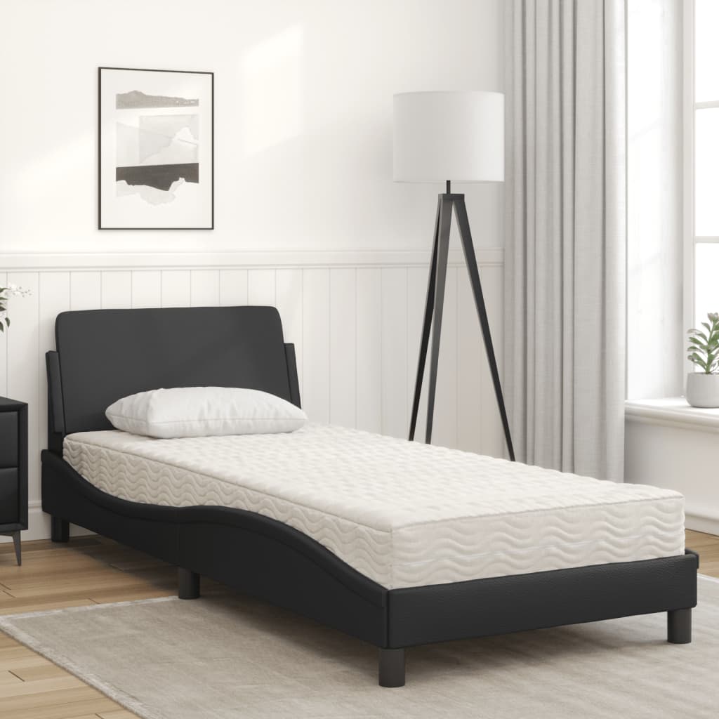 Cama com colchão dover 90x190 cm couro artificial preto
