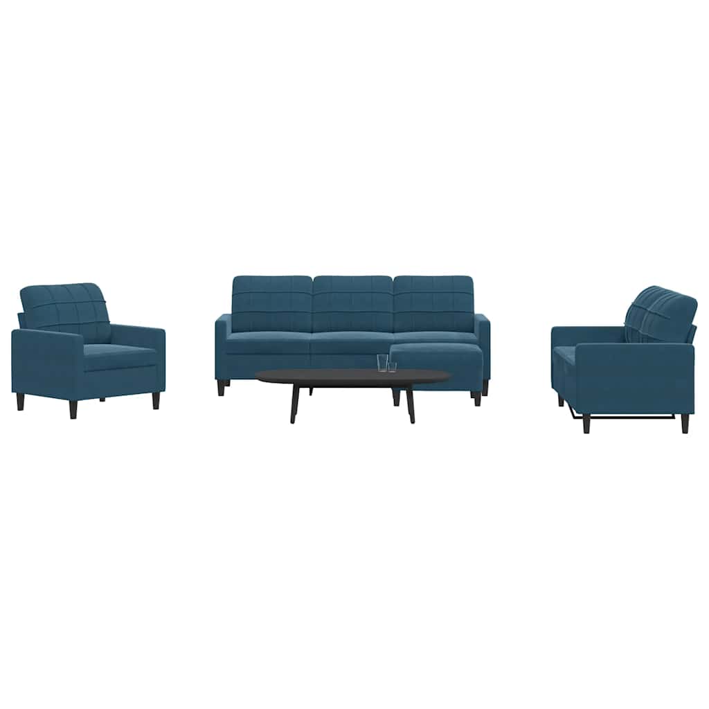 4 Pcs conjunto de sofás com almofadões veludo azul
