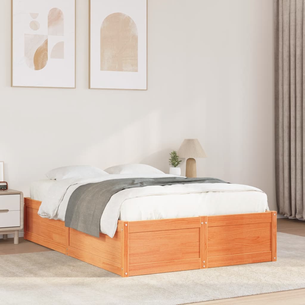 Cama sem colchão 120x190 cm madeira pinho maciça castanho-mel