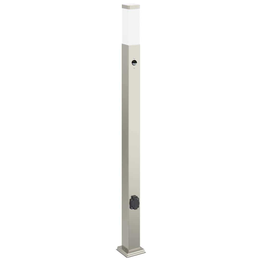 Conjunto de 3 postes de iluminação com sensor e tomada, 110 cm, em aço inoxidável, IP44