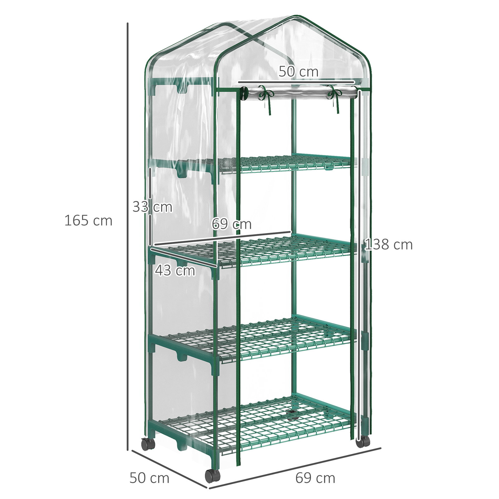 Estufa pequena estufa de exterior com rodas prateleiras de 4 níveis estufa para cultivar plantas flores 69x50x165 cm transparente