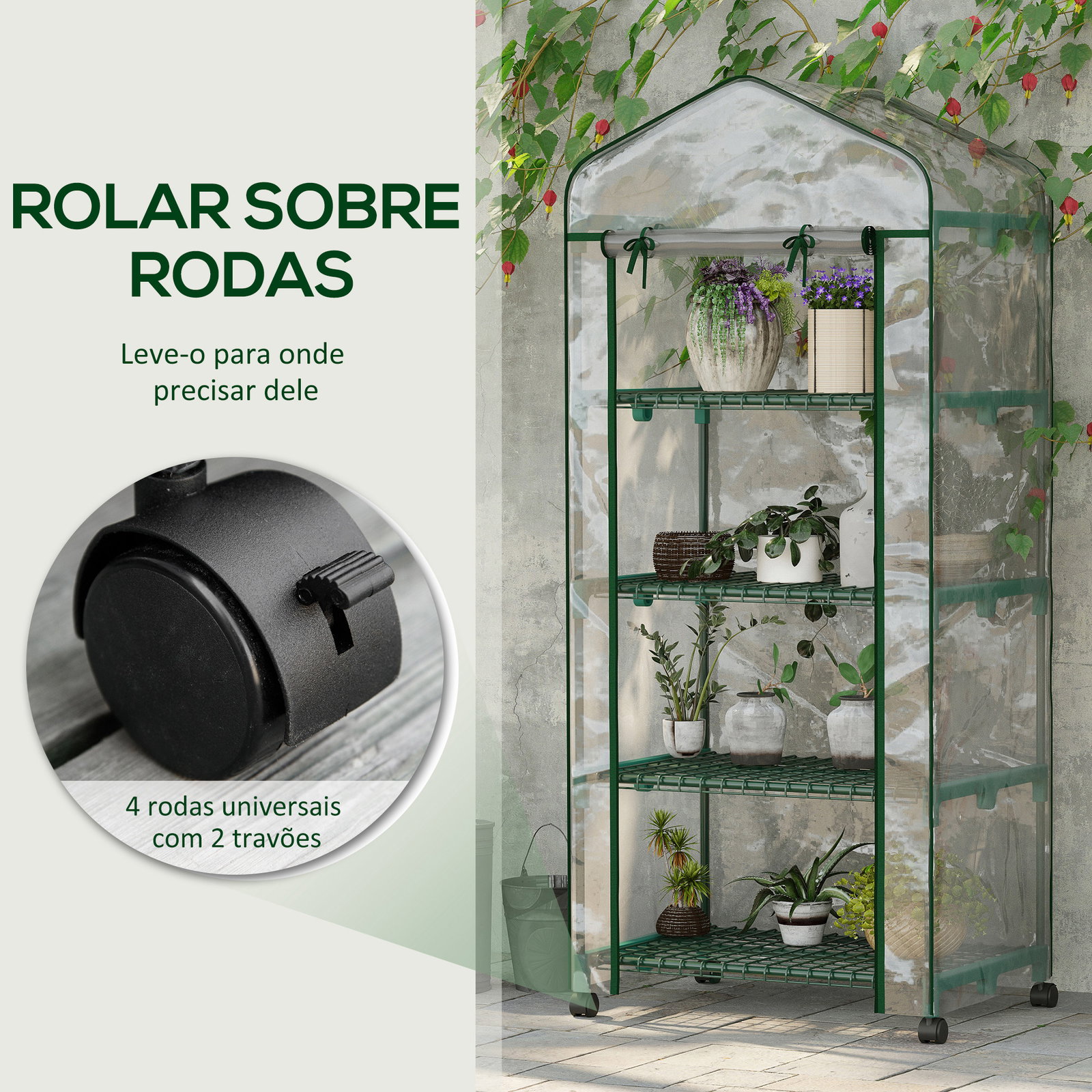 Estufa pequena estufa de exterior com rodas prateleiras de 4 níveis estufa para cultivar plantas flores 69x50x165 cm transparente