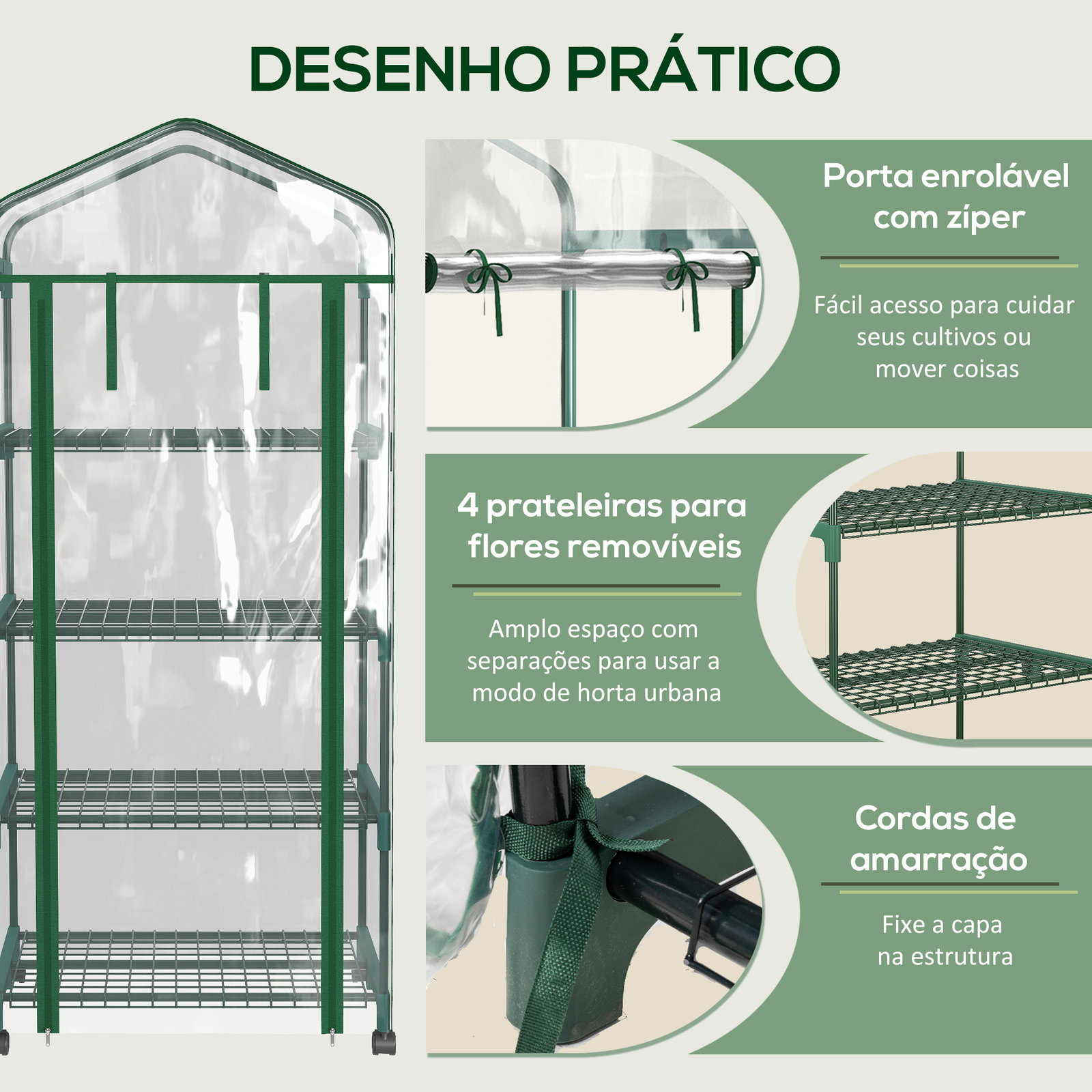 Estufa pequena estufa de exterior com rodas prateleiras de 4 níveis estufa para cultivar plantas flores 69x50x165 cm transparente