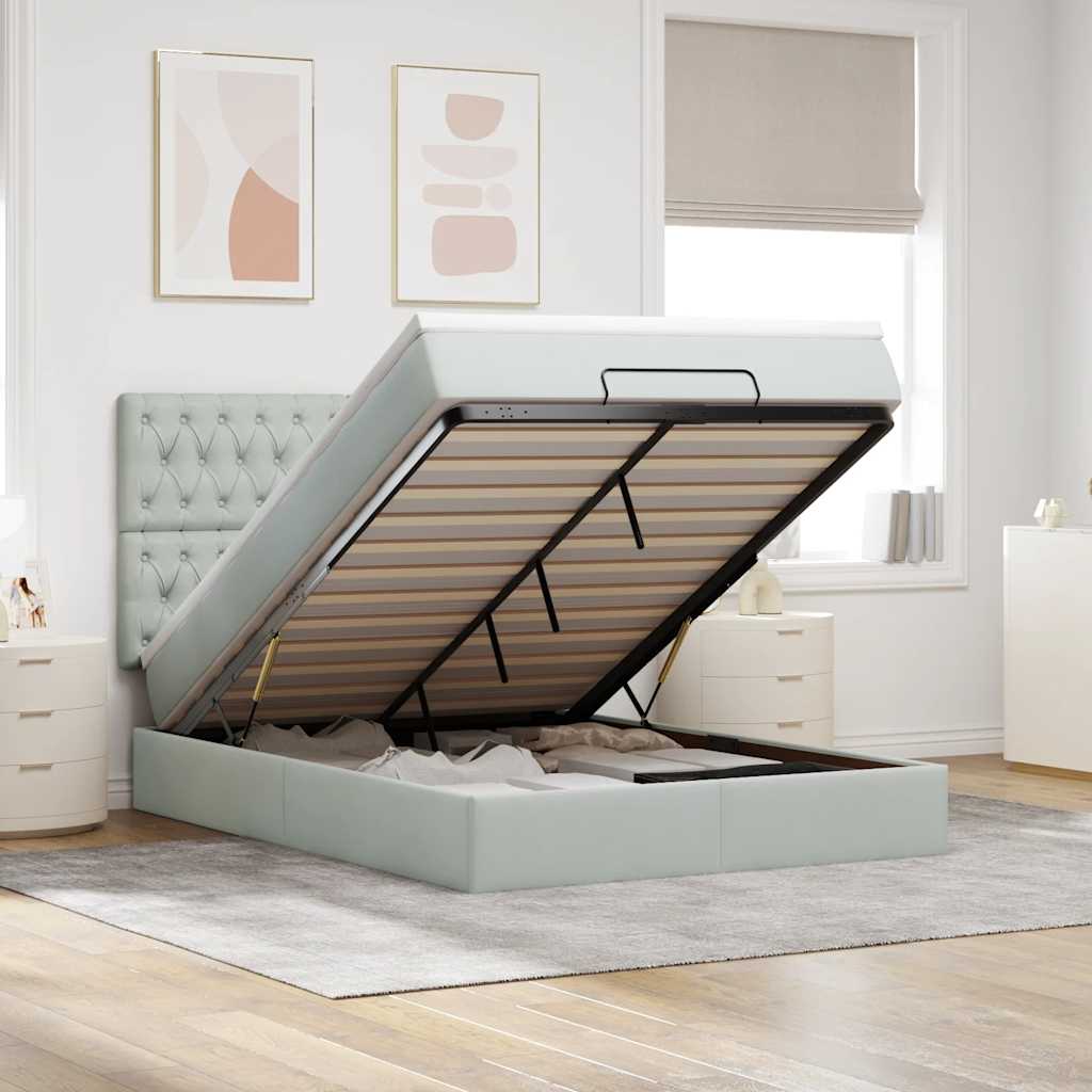 Estrutura de cama otomana com colchões 140x190cm cinzento claro