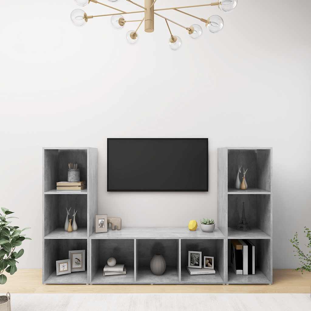 Móveis de TV 3 pcs 107x35x37 cm contraplacado cinzento cimento