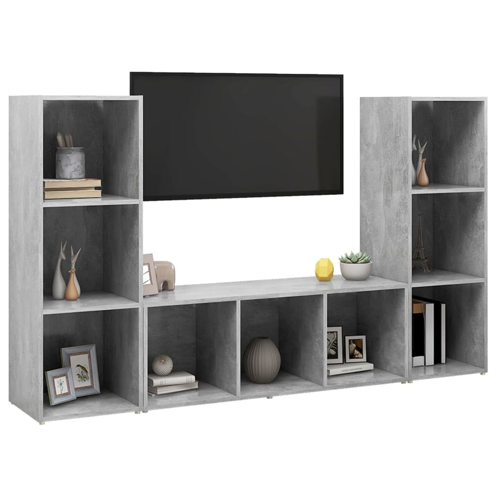 Móveis de TV 3 pcs 107x35x37 cm contraplacado cinzento cimento