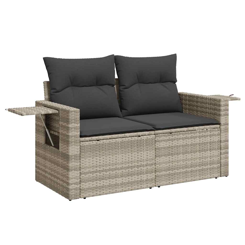 7 Pcs conj. sofás jardim com almofadões vime PE cinzento-claro