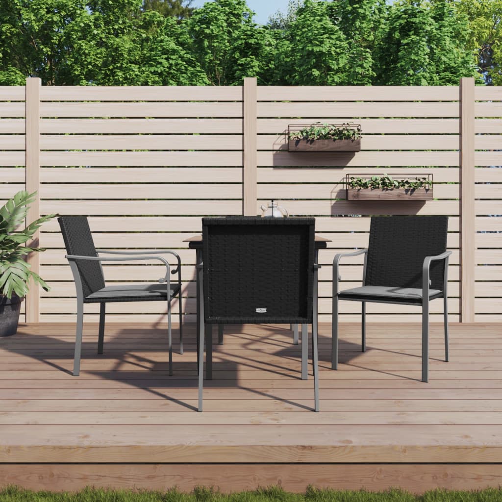 5 Pcs conjunto de jantar p/ jardim c/ almofadões vime PE e aço
