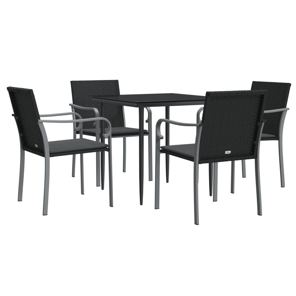 5 Pcs conjunto de jantar p/ jardim c/ almofadões vime PE e aço