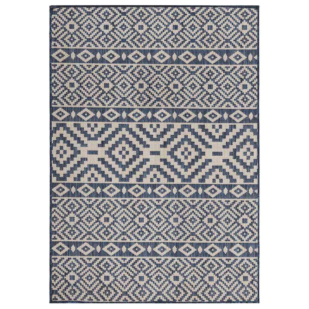 Tapete de tecido plano para exterior 200x280 cm riscas azuis