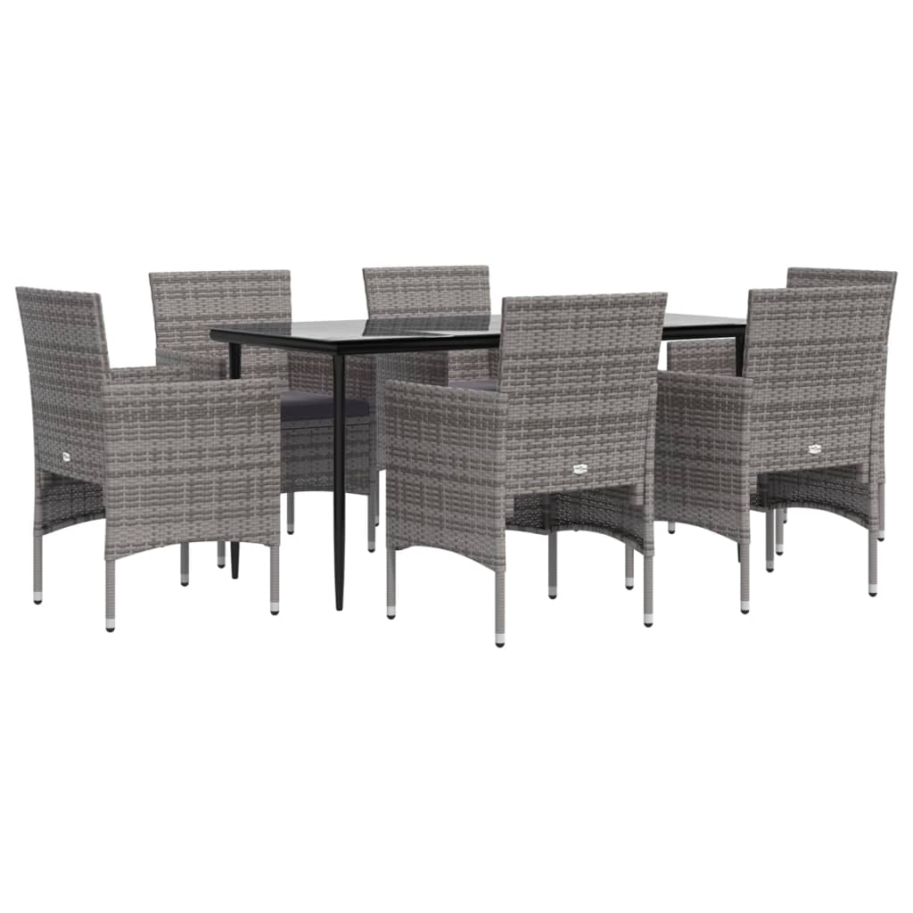 7 Pcs conjunto de jantar p/ jardim c/ almofadões cinza e preto