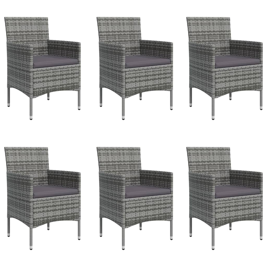 7 Pcs conjunto de jantar p/ jardim c/ almofadões cinza e preto