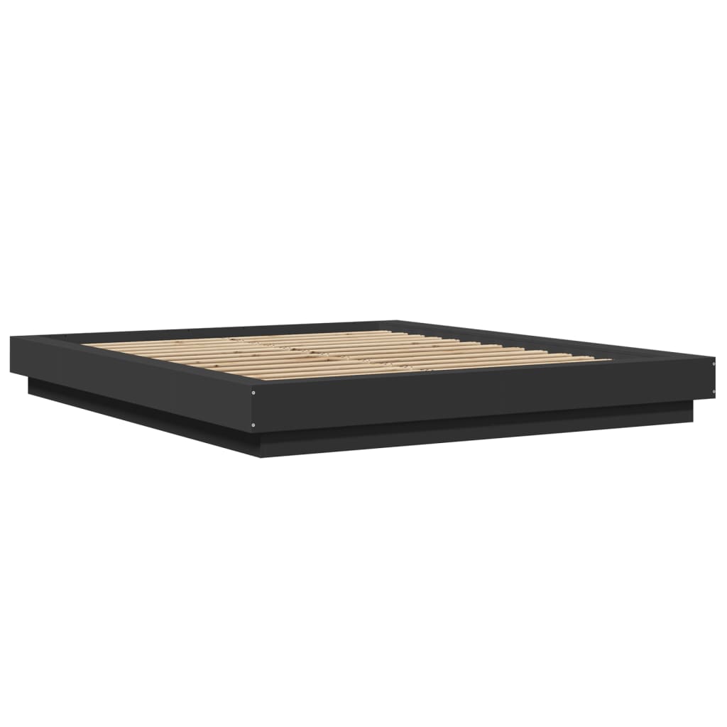 Estrutura cama c/ luzes LED 150x200 cm derivados madeira preto
