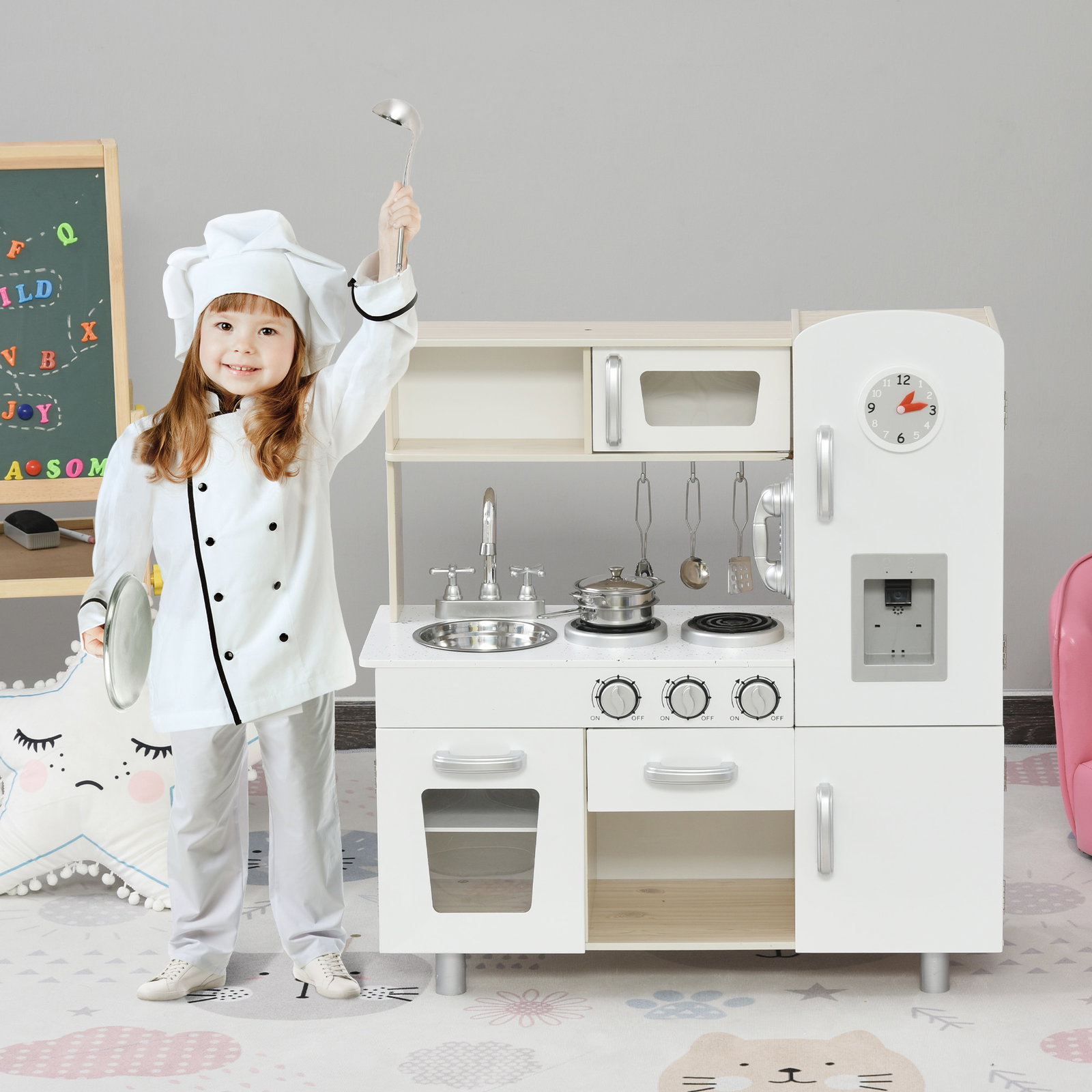 conjunto de brinquedo de cozinha para crianças acima de 3 anos inclui acessorios 74x30x81cm Branco
