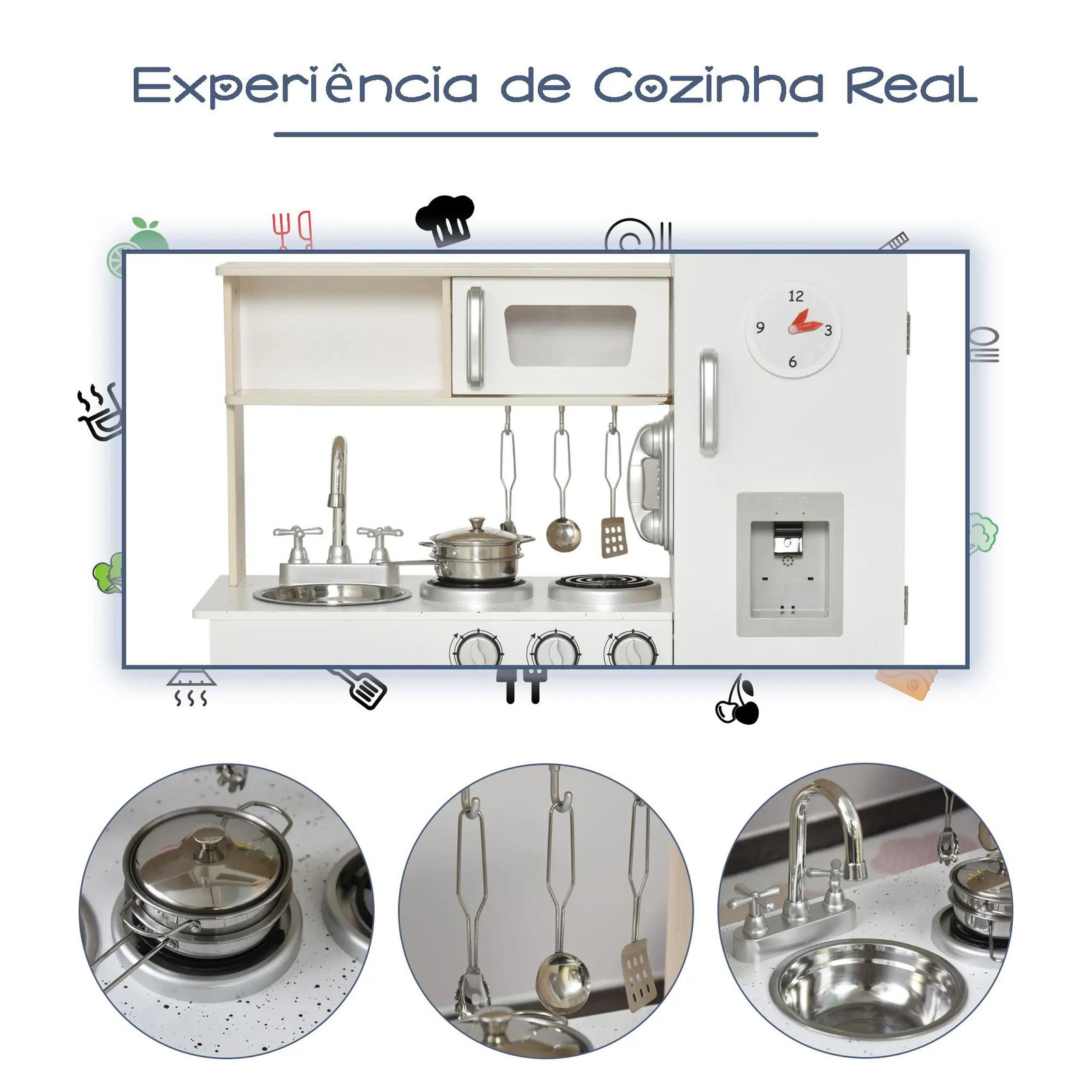 conjunto de brinquedo de cozinha para crianças acima de 3 anos inclui acessorios 74x30x81cm Branco