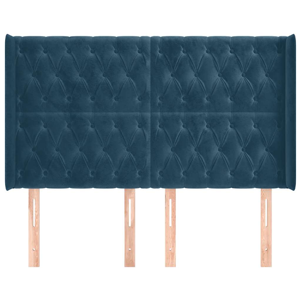 Cabeceira cama c/ abas veludo 163x16x118/128 cm azul-escuro
