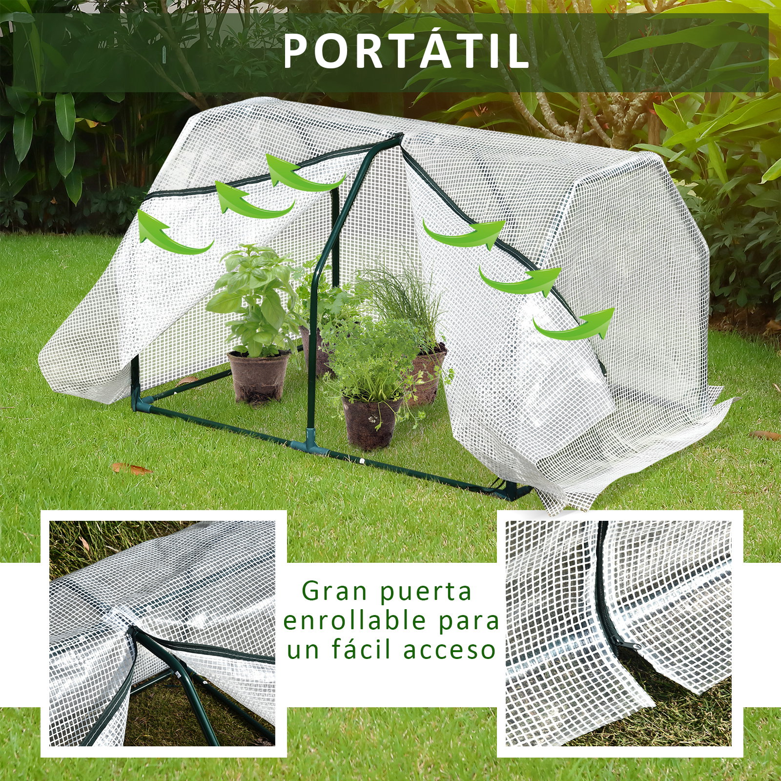 Estufa de jardim terraço 100x70x60cm estufa pequena com zíper pra cultivos de plantas flores estrutura de aço cobertura PE branco