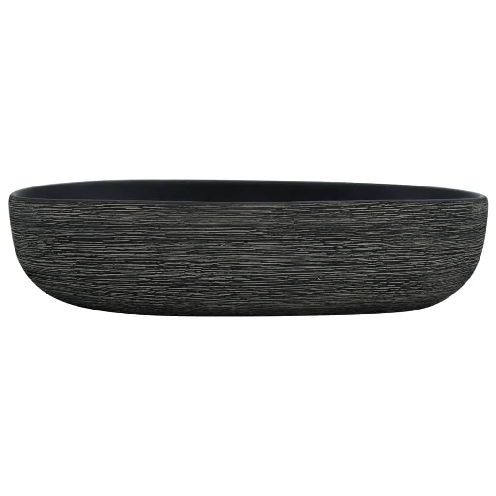 Lavatório de bancada oval 59x40x14 cm cerâmica cinza e preto