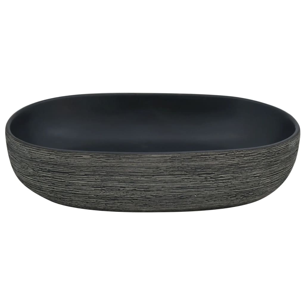 Lavatório de bancada oval 59x40x14 cm cerâmica cinza e preto