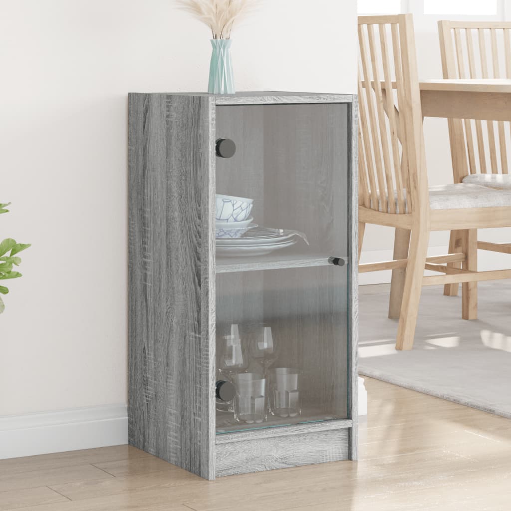 Armário de apoio c/ portas de vidro 35x37x75,5 cm cinza sonoma