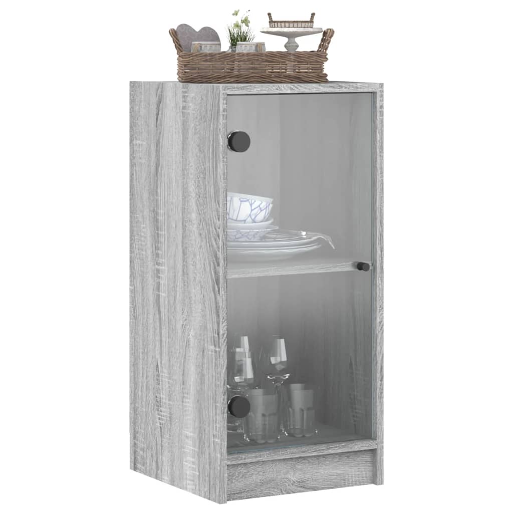 Armário de apoio c/ portas de vidro 35x37x75,5 cm cinza sonoma