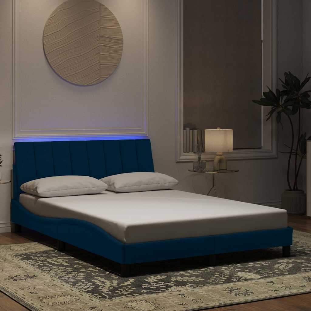 Estrutura de cama com LED sem colchão hanko 140x190 cm veludo azul