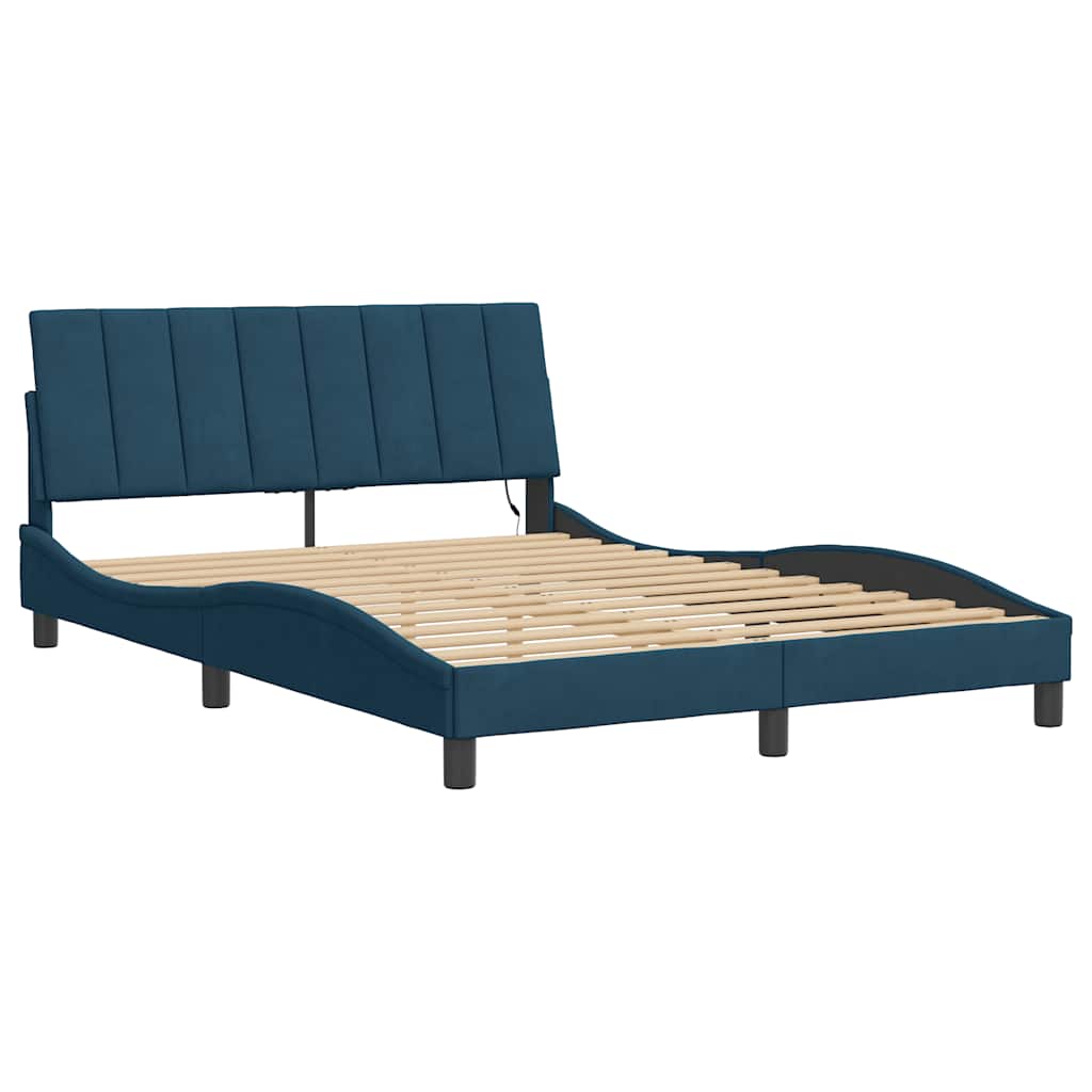 Estrutura de cama com LED sem colchão hanko 140x190 cm veludo azul