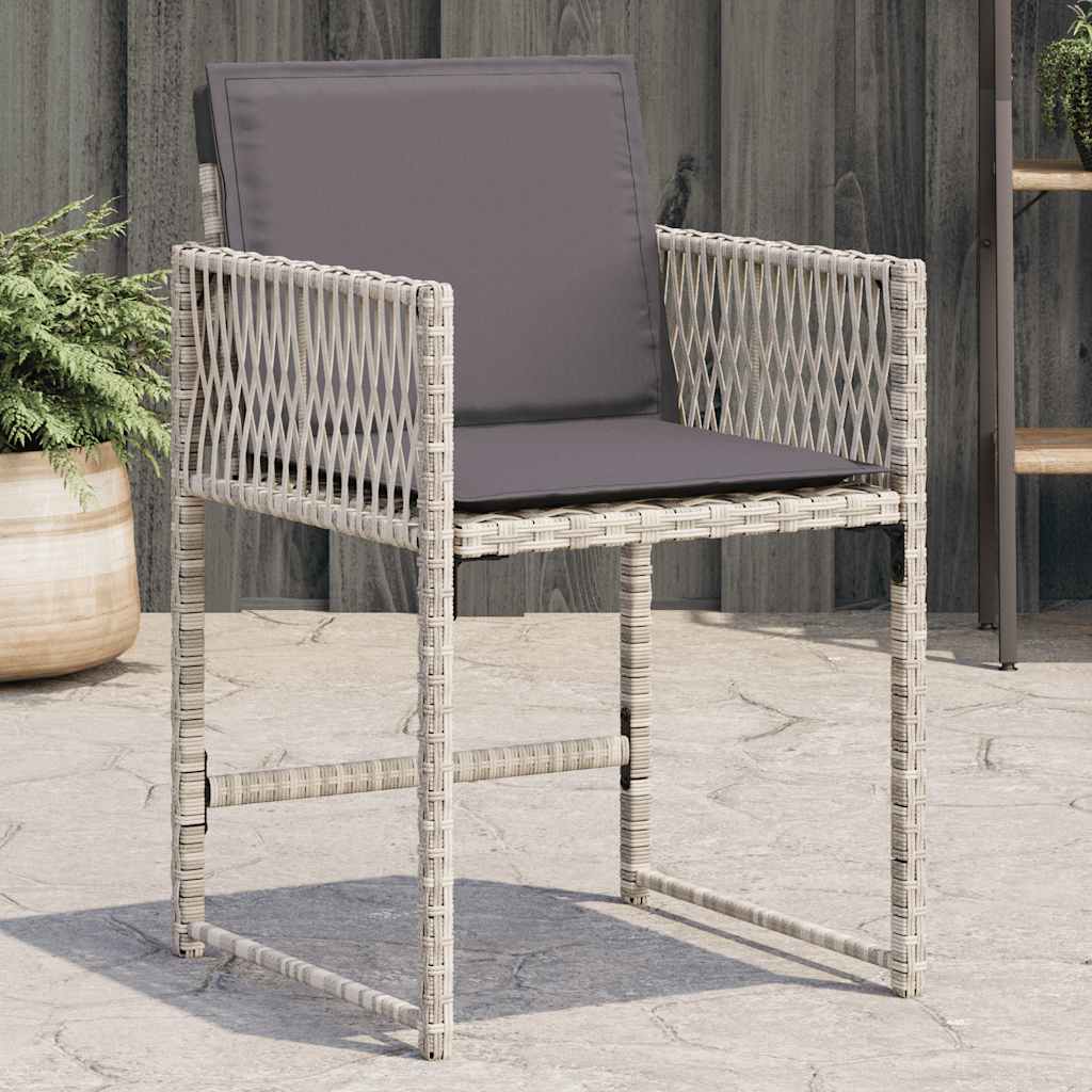 Cadeiras de jardim com almofadões 4 pcs vime PE cinzento-claro