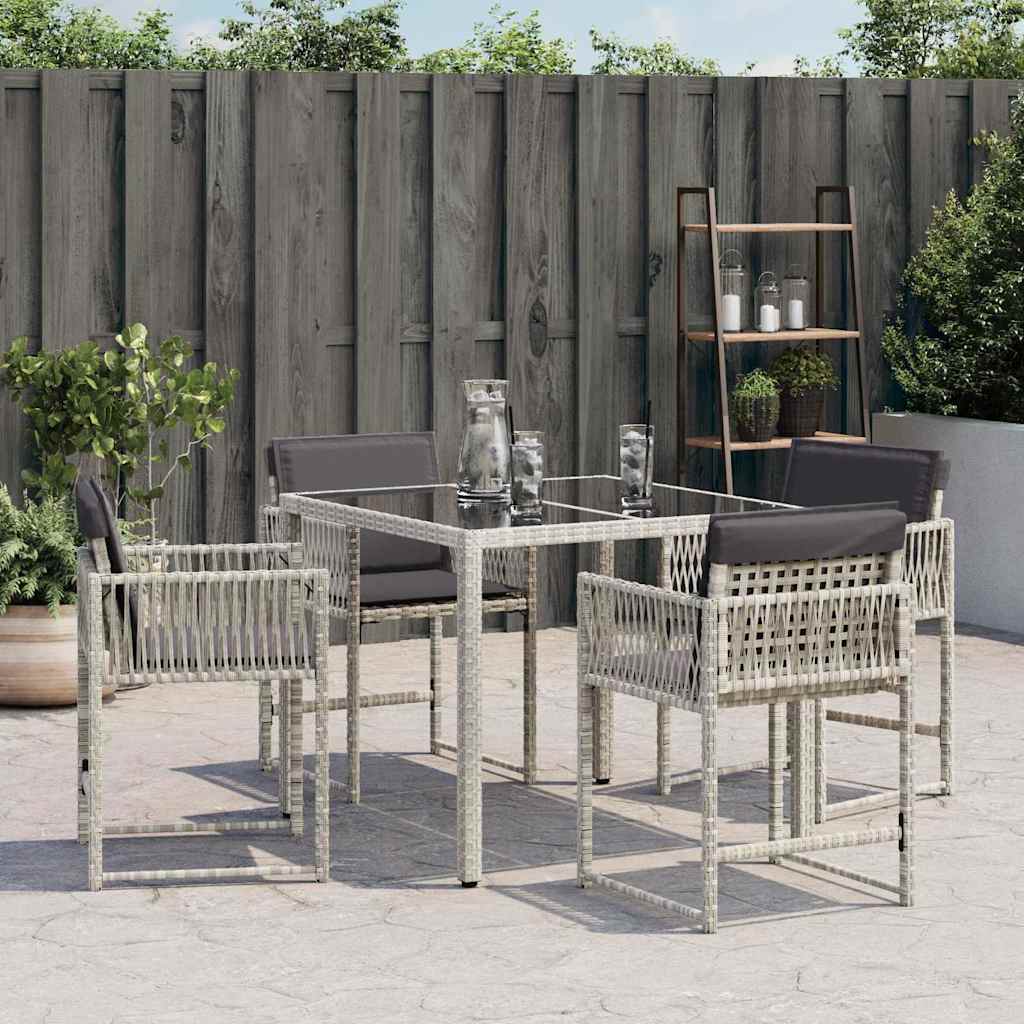 Cadeiras de jardim com almofadões 4 pcs vime PE cinzento-claro