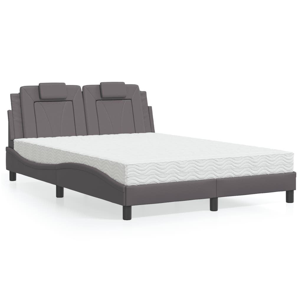 Cama viana com colchão 140x190 cm couro artificial cinzento