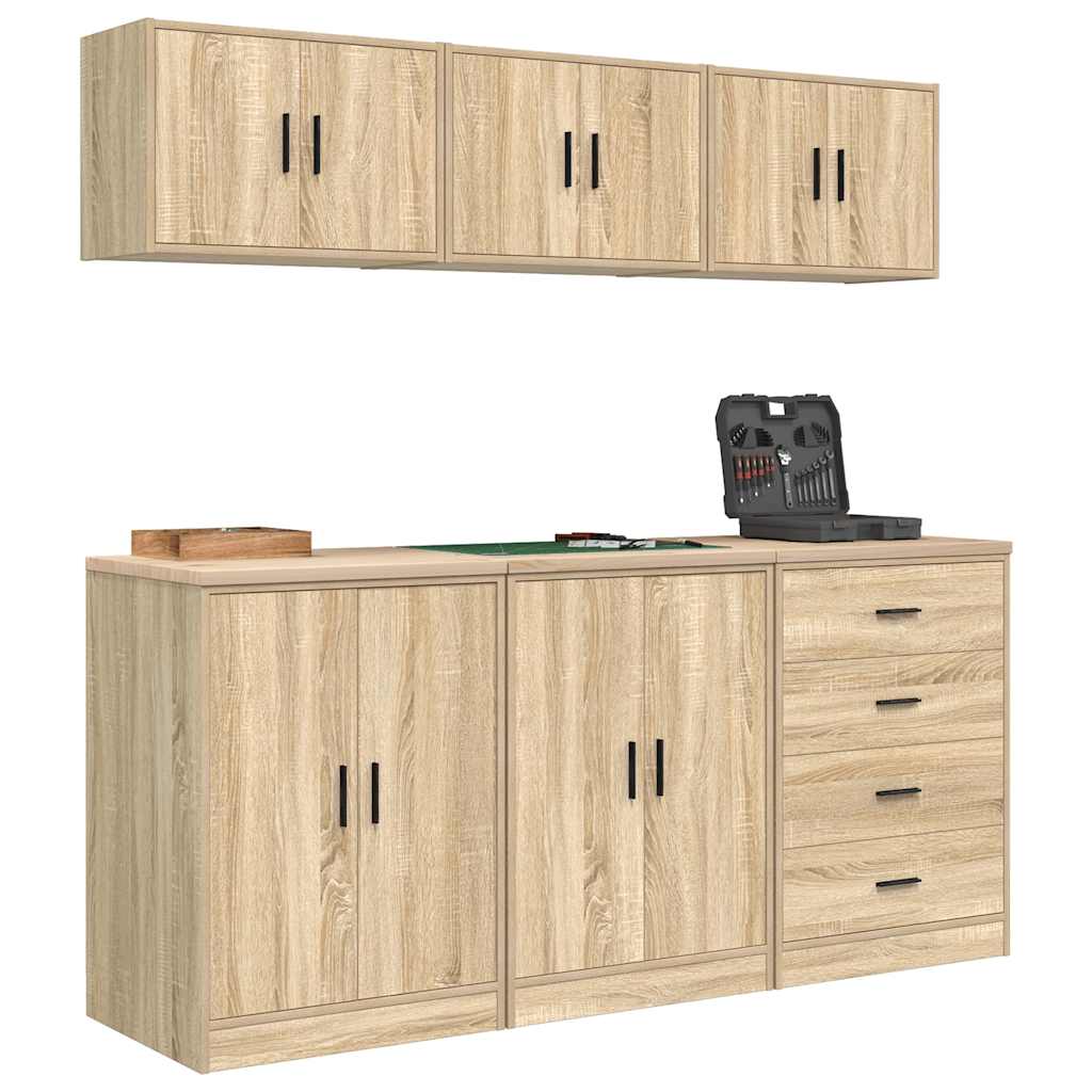 Armários de garagem 6 pcs derivados de madeira carvalho sonoma