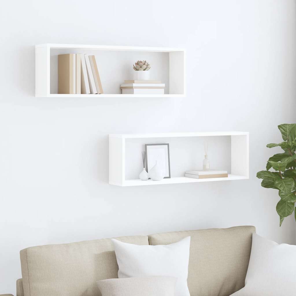 Estantes parede cúbicas 2pcs deriv. madeira 80x15x26,5cm branco