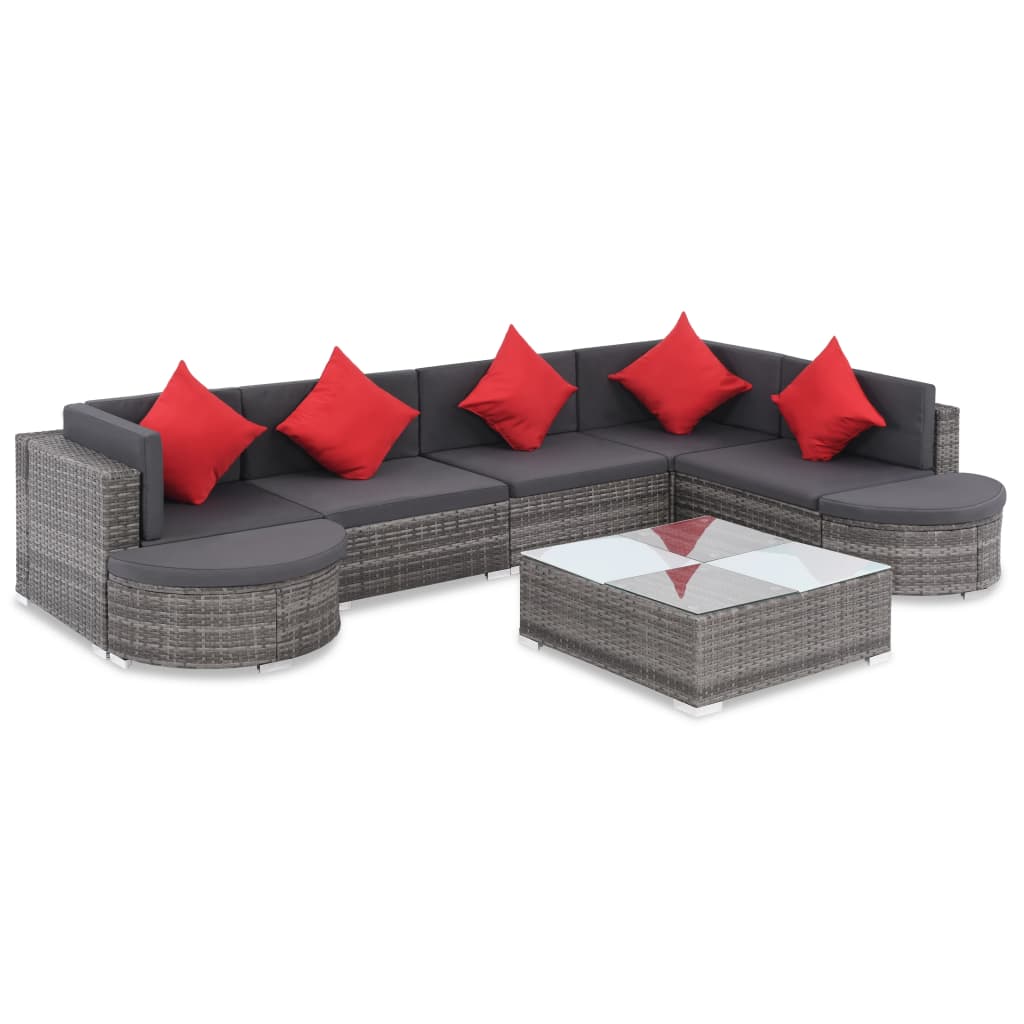 8 Pcs conjunto lounge de jardim c/ almofadões vime PE cinzento