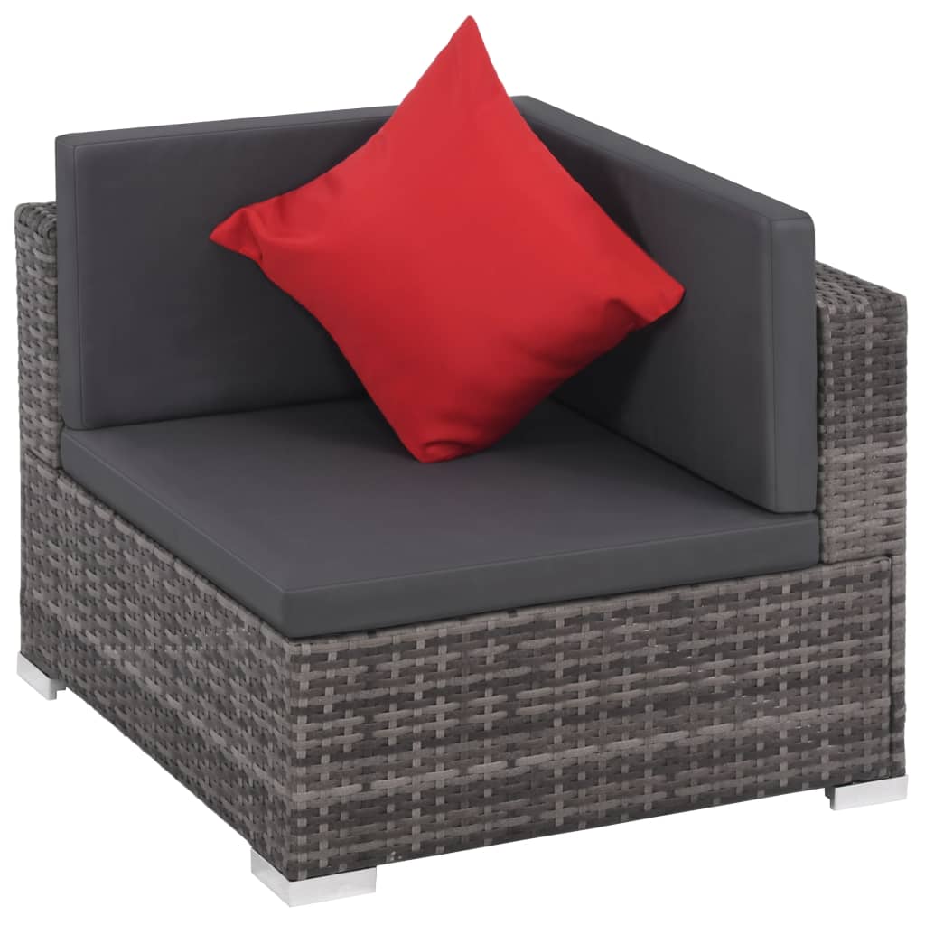 8 Pcs conjunto lounge de jardim c/ almofadões vime PE cinzento