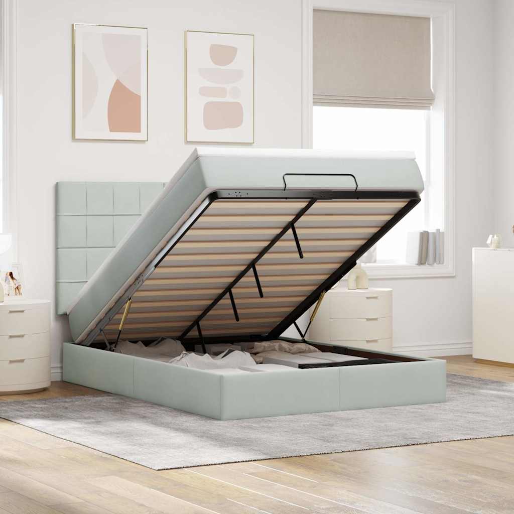 Estrutura cama otomana colchões 140x200cm veludo cinzento claro