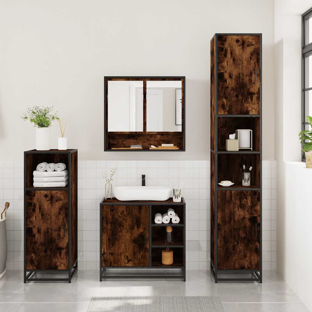 3 Pcs conjunto de móveis wc madeira processada carvalho fumado
