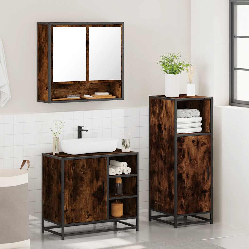 3 Pcs conjunto de móveis wc madeira processada carvalho fumado