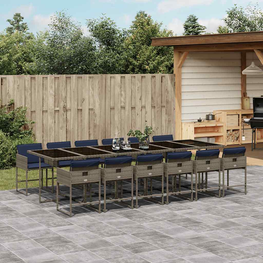 Conjunto de jantar para jardim com 13 peças e almofadas em rattan sintético cinza