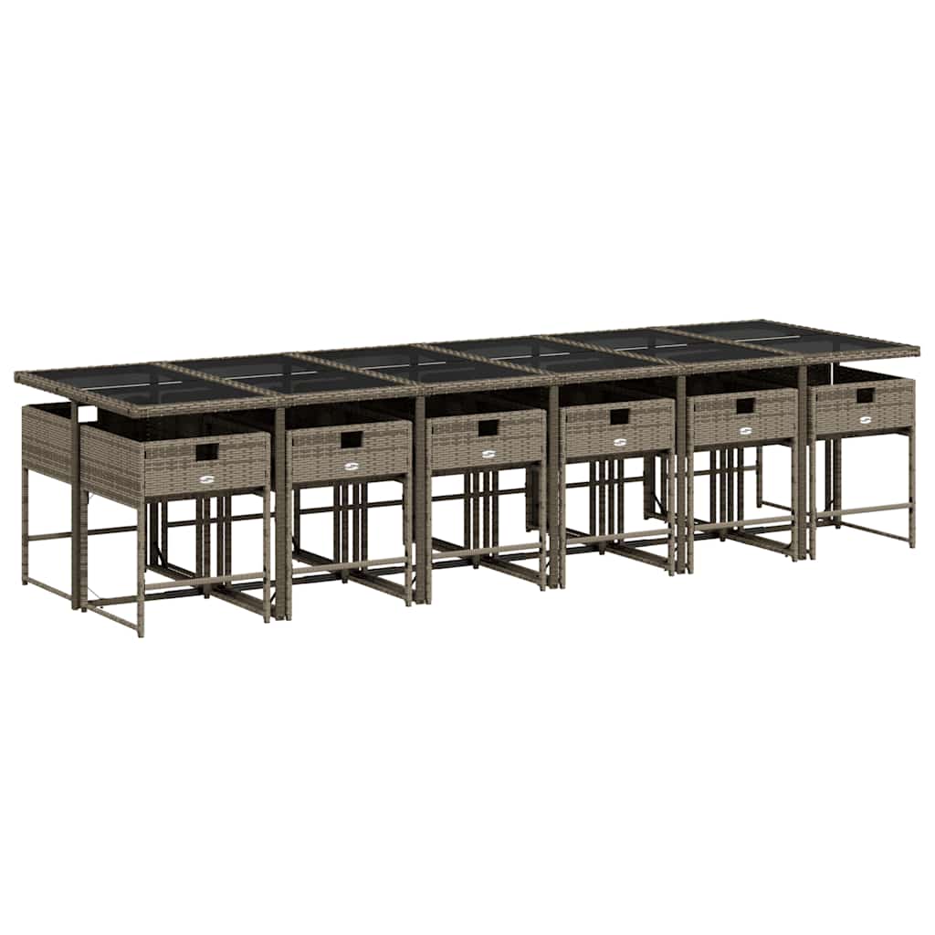Conjunto de jantar para jardim com 13 peças e almofadas em rattan sintético cinza