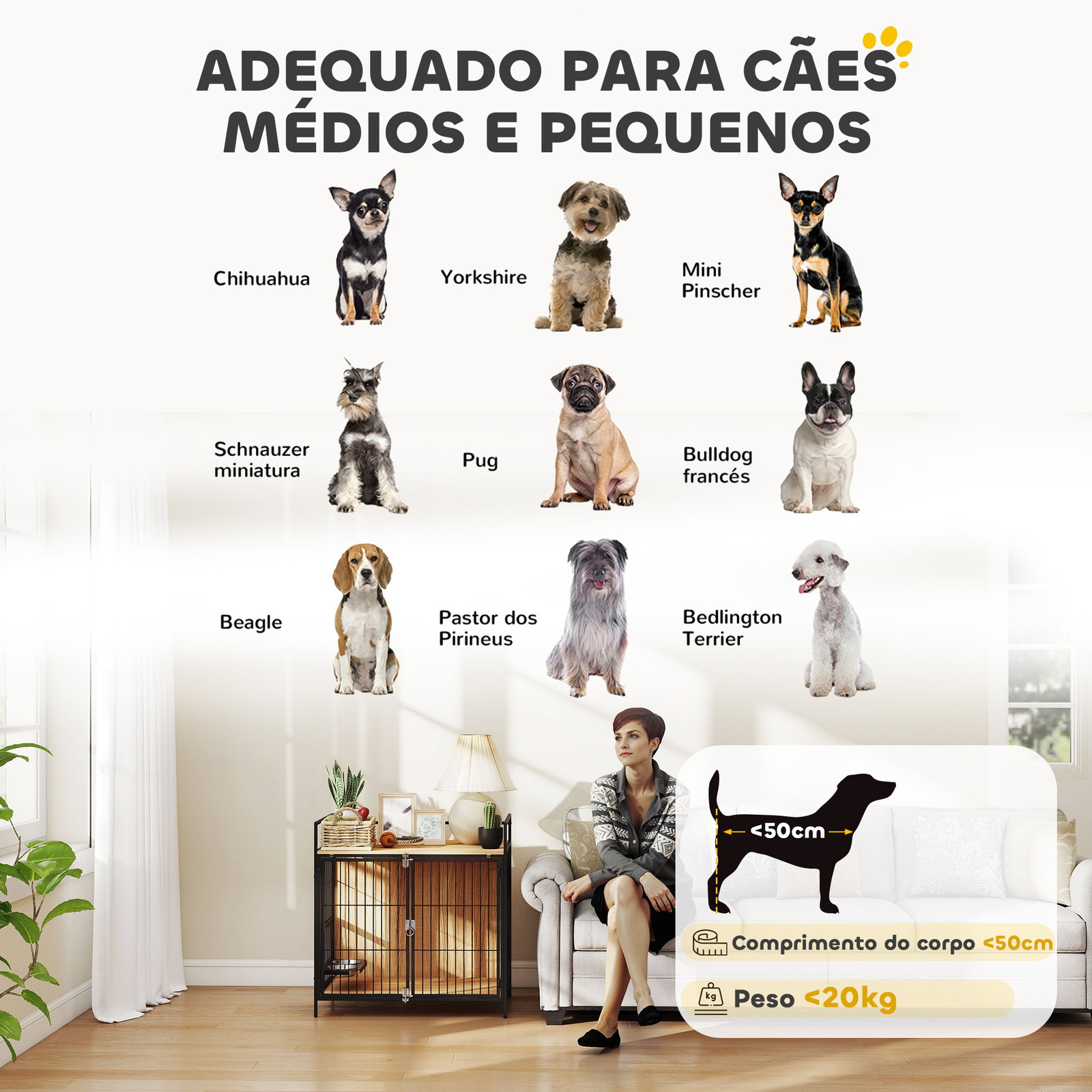 Gaiola para cães mesa auxiliar moderna com suporte giratório com 2 tigelas para cães médios 80x56x76,5 cm madeira e preto