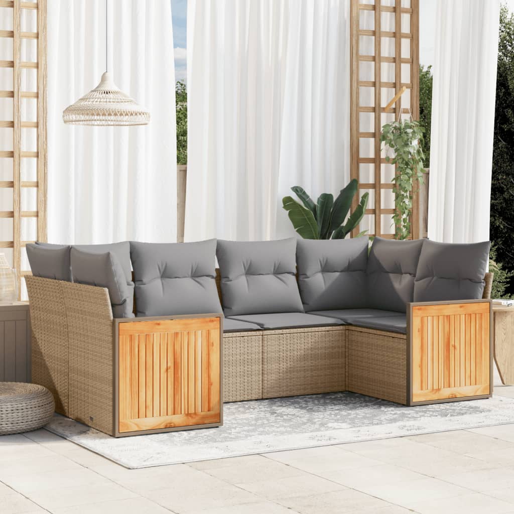 6 Pcs conjunto de sofás p/ jardim com almofadões vime PE bege