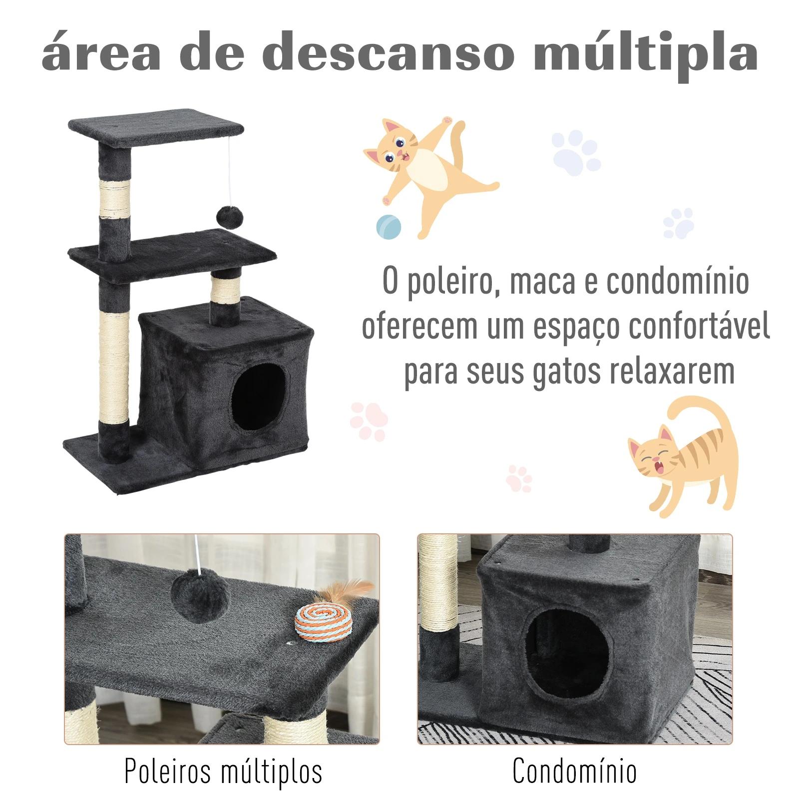 Arranhador para gatos 50x30x81,5 cm centro de atividades para gatos com poste de sisal plataformas e caverna cinza