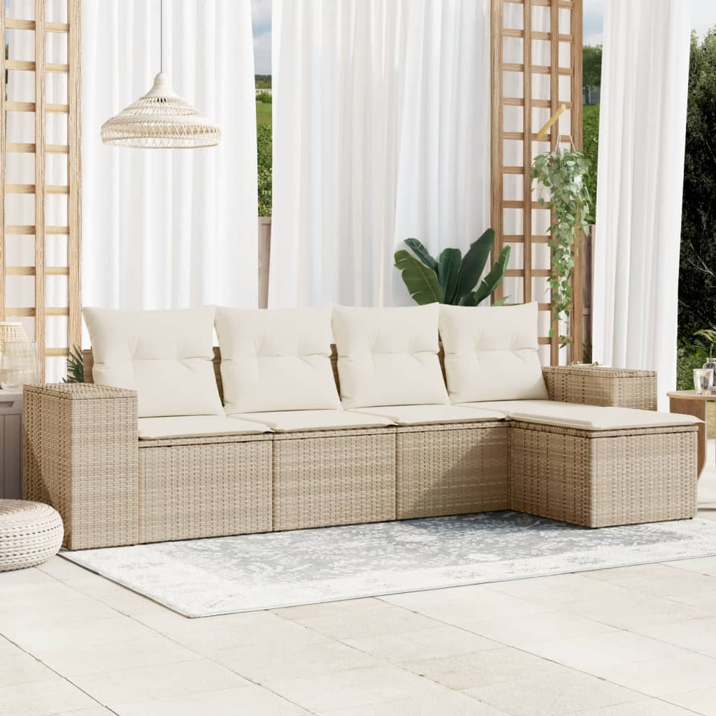 5 Pcs conjunto de sofás p/ jardim com almofadões vime PE bege