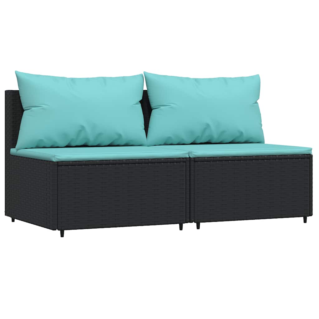 3 Pcs conjunto lounge de jardim c/ almofadões vime PE preto