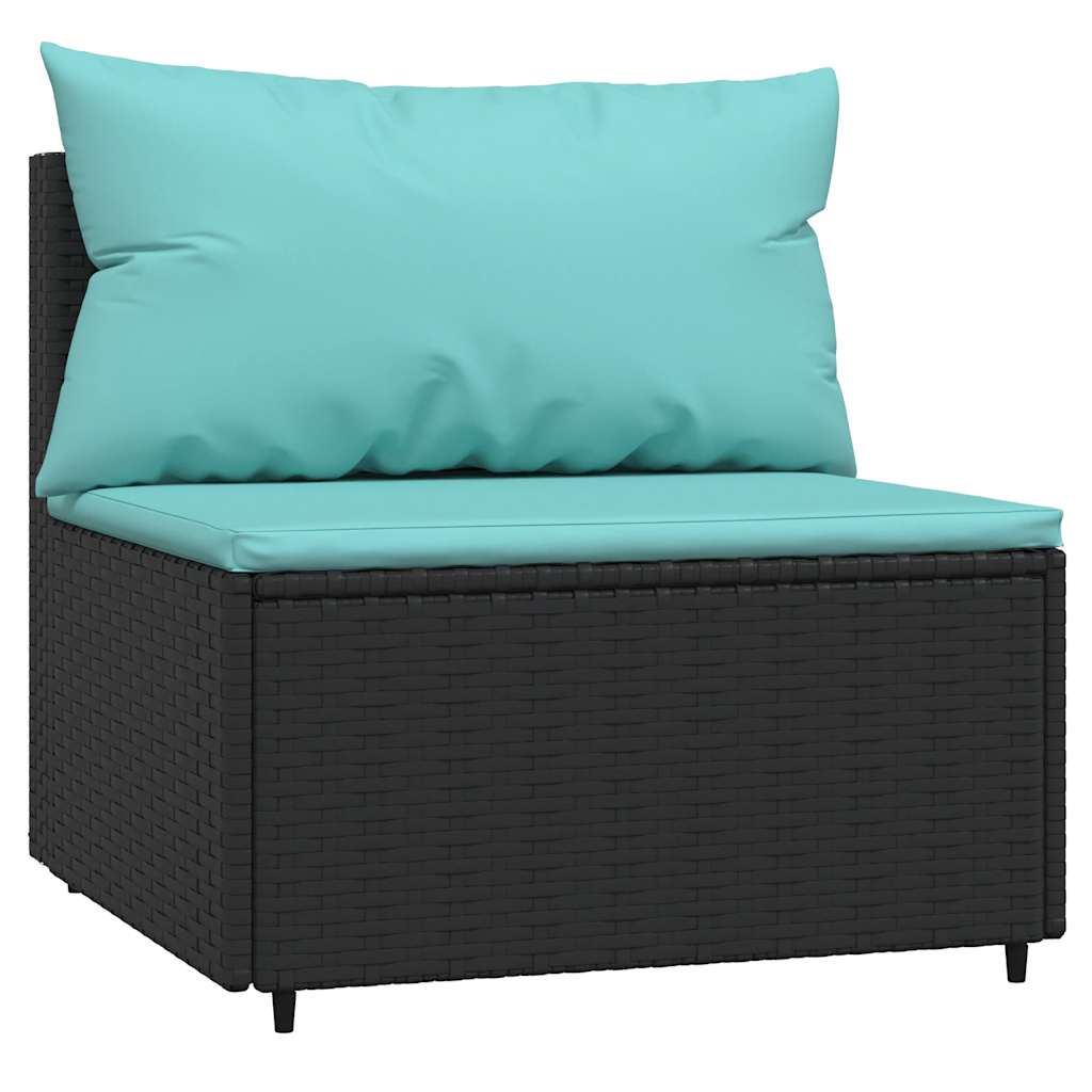 3 Pcs conjunto lounge de jardim c/ almofadões vime PE preto