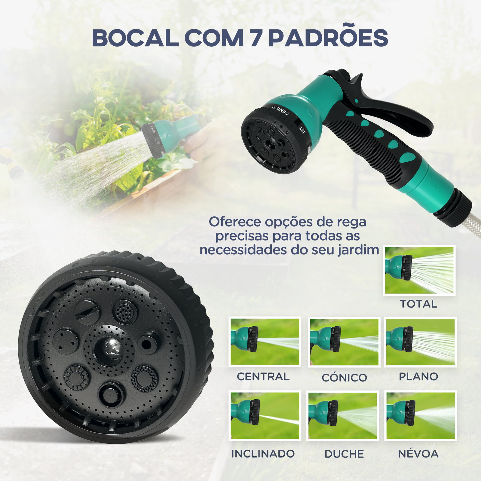 Carretel de mangueira retrátil de parede de 25+2 m e bloqueio de retorno automático bocal com 7 funções e giro de 180° 55x20x42 cm cinza claro