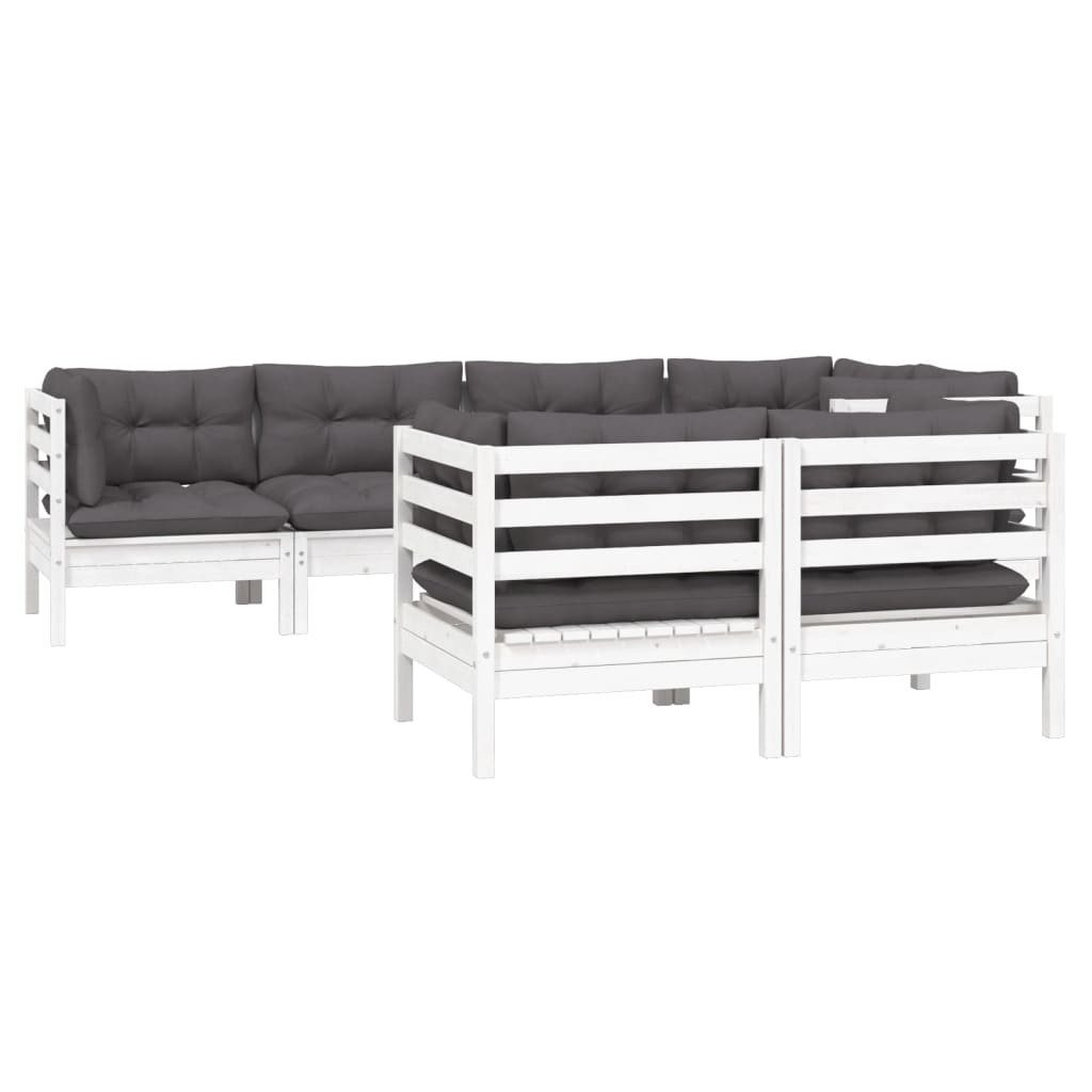 7 Pcs conjunto lounge jardim c/ almofadões pinho maciço branco