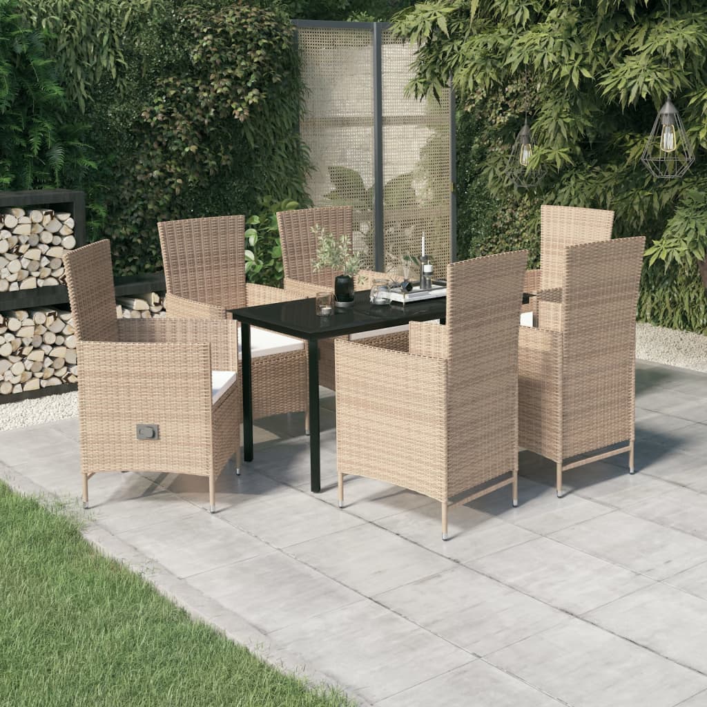 7 Pcs conjunto de jantar para jardim com almofadões bege