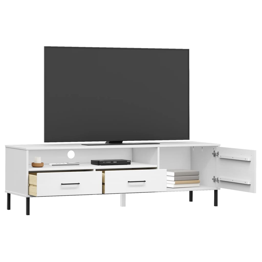Móvel de TV c/ pernas de metal pinho maciço oslo branco