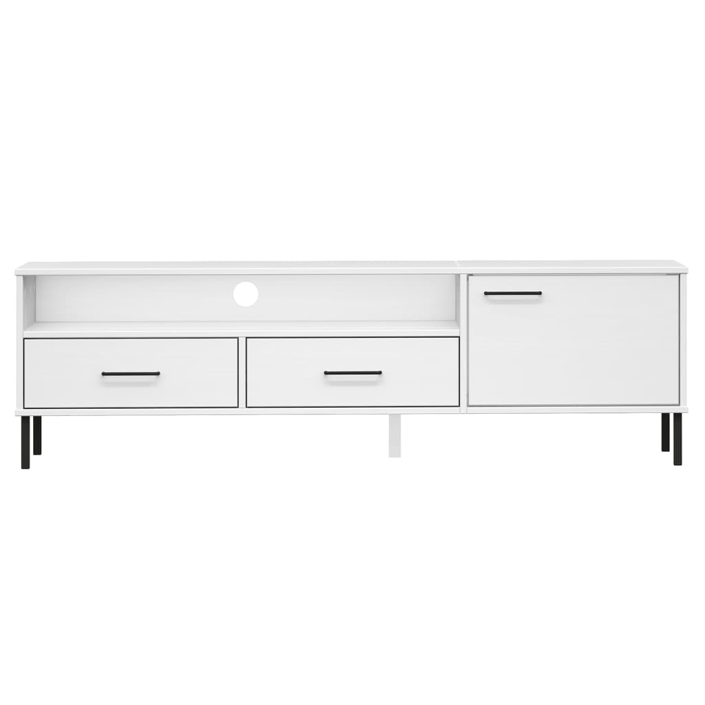 Móvel de TV c/ pernas de metal pinho maciço oslo branco